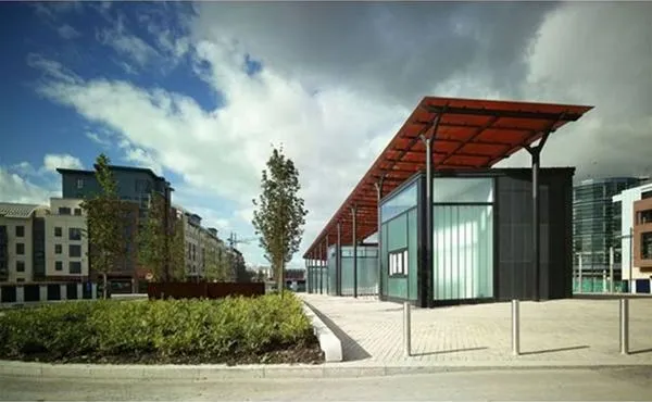Coloured Glass Supported Roof Walkway Feature Clongriffin Dublin