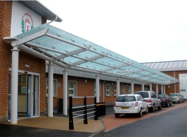 Satin Glass Roof Supported Walkway School Derby