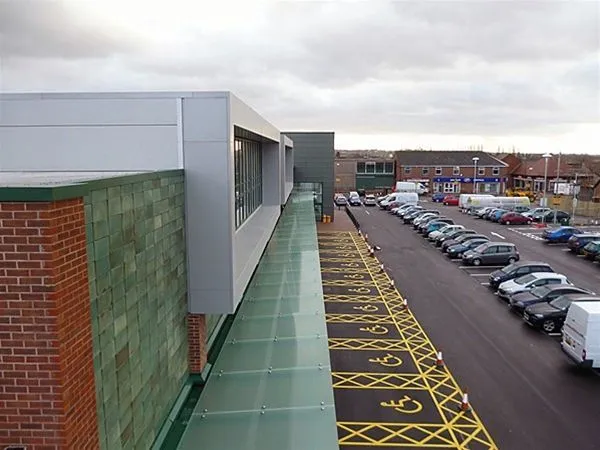 Satinised Glass Walkway to Supermarket in Kirkby in Ashfield