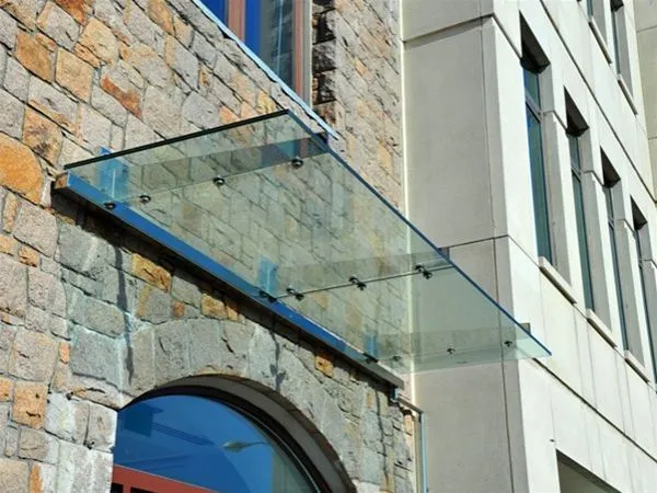 Stainless Steel Supported Glass Canopy Office Entrance