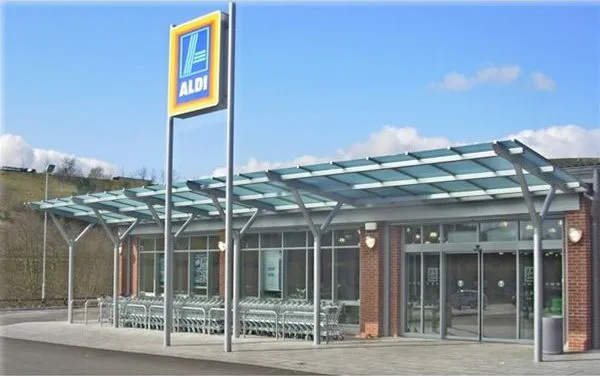 Satin Glass Supported Canopy Supermarket Rhymney