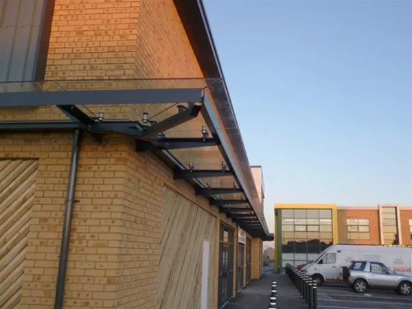 Suspended Glass Walkway Canopy Retail Park Peterborough