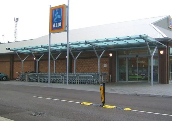 Satin Glass Patent Glazed Entrance Feature Supermarket Bridgend