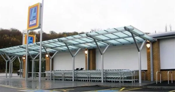 Satin Glass Patent Glazed Entrance Feature Supermarket Risca