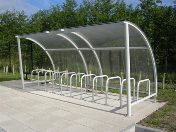 CS05 Curved Polycarbonate Cycle Store to Offices Chesterfield