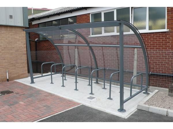 CS06 Curved Polycarbonate Cycle Store to Office Crewe