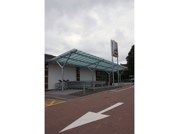 SPC02 Satin Glass Supported Canopy Supermarket Southampton